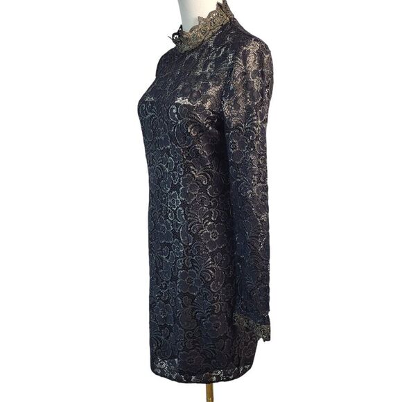 Rachel Zoe Size 6 RTR Designer Black Lace Dress Long Sleeve High Neck Hidden Zip - Picture 6 of 16